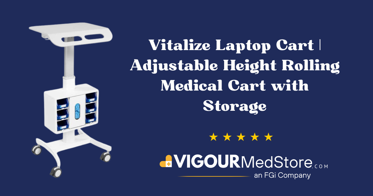Vitalize Laptop Cart | Adjustable Height Rolling Medical Cart with Storage