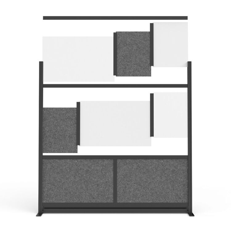 Luxor-MW-5370-FWCGB Modular Wall Room Divider System - Black Frame - 53" x 70" Starter Wall with Whiteboard