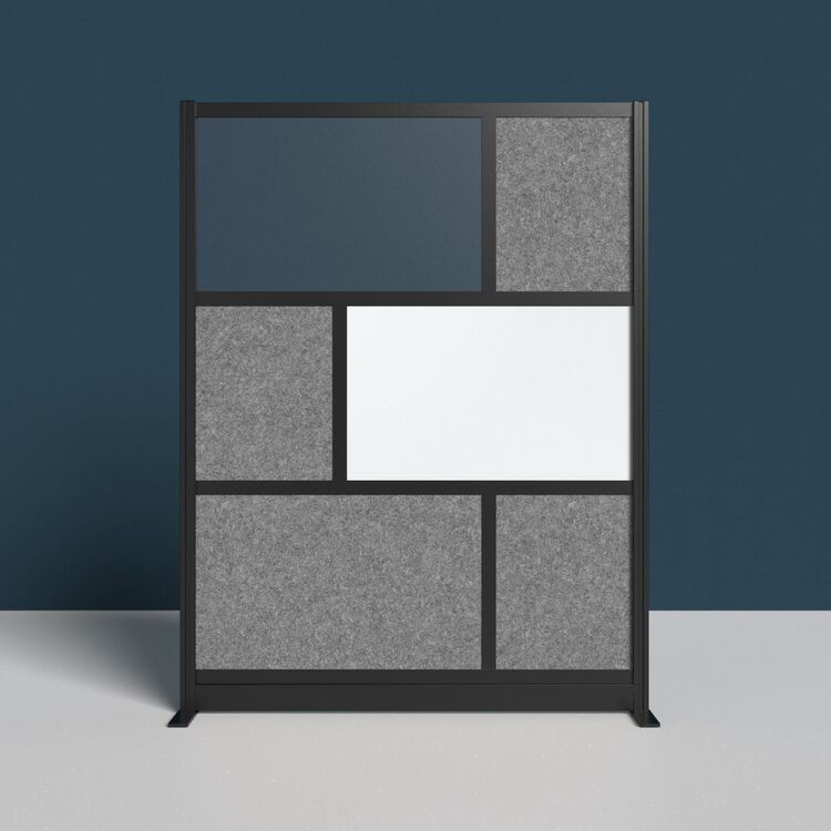 Luxor-MW-5370-FWCGB Modular Wall Room Divider System - Black Frame - 53" x 70" Starter Wall with Whiteboard