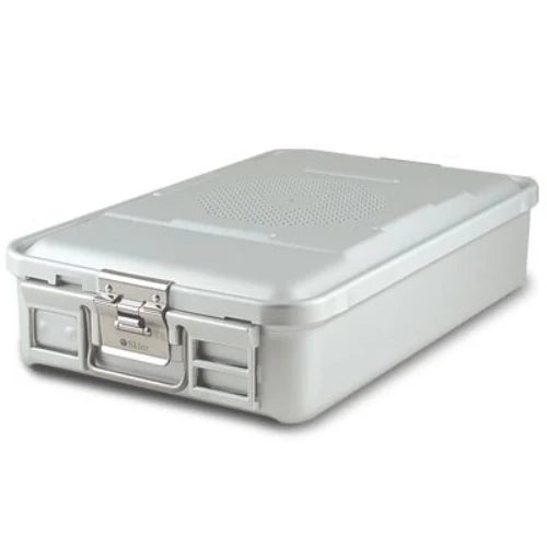 Sklar-10-4312 SklarLite Sterilization Container - Mid-Size, Standard Lid, Perforated Bottom, 18-1/4" x 11" x 4", Silver, 1/ea
