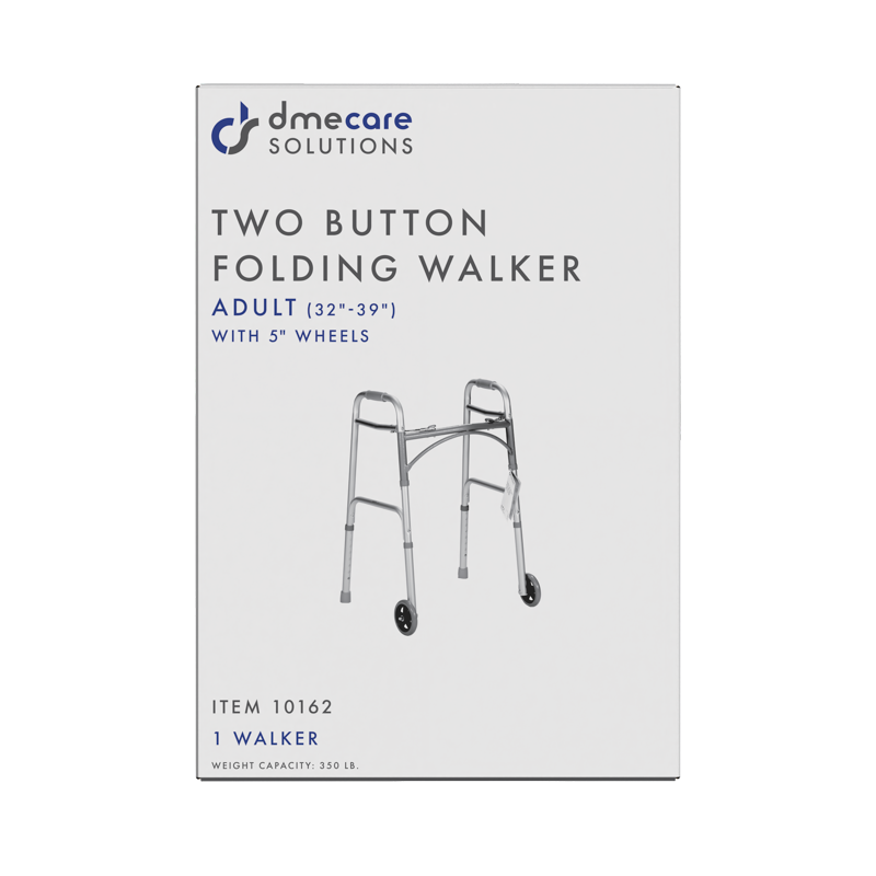 Dynarex-10162 Adult Two Button Folding Walker w/ 5" Wheels 32" - 39" 1/cs