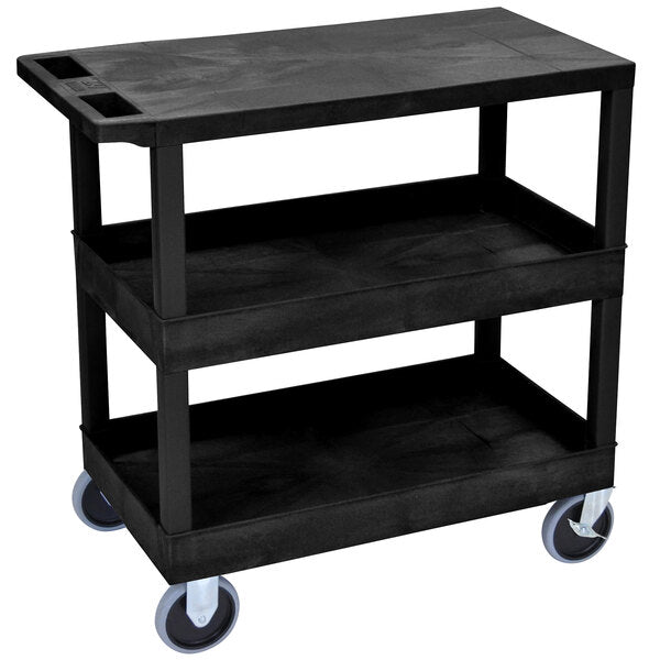 Luxor EC211HD-B Black 2 Tub and 1 Flat Shelf Utility Cart - 32" x 18"