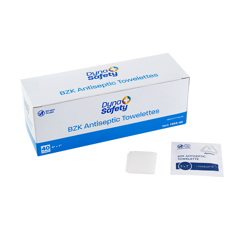 Dynarex 1303-40 BZK Antispetic Towelettes 5" x 7" (40/box, 25 boxes/case)