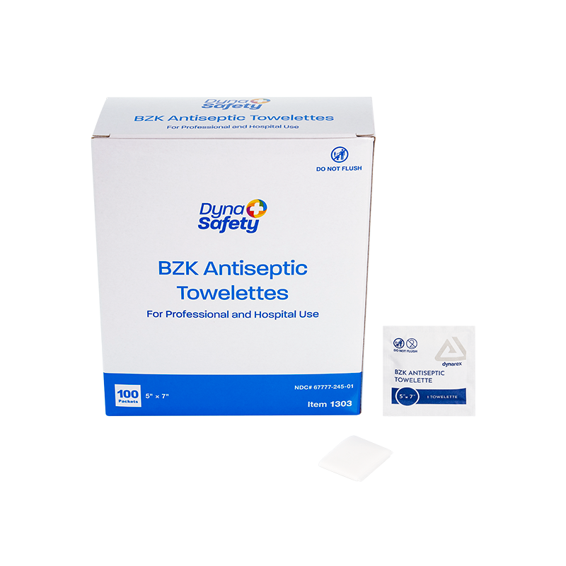 Dynarex-1303 BZK Antiseptic Towelettes 5” x 7” (100/box , 10Bx/CS)