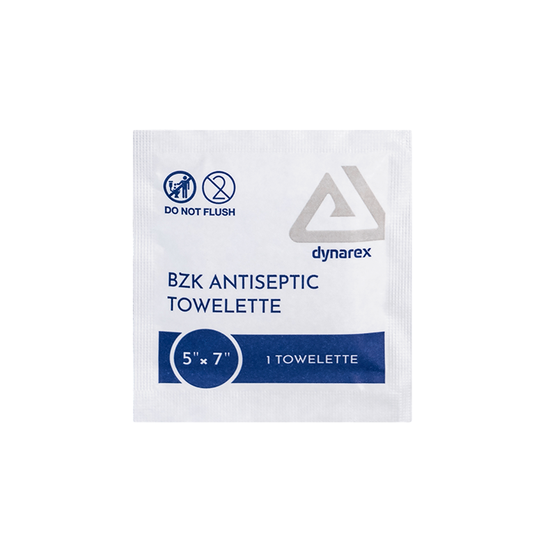 Dynarex 1333-50 BZK Antispetic Towelettes 5" x 7" (10) Universal Foil, 20/50/CS