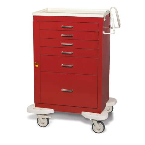 Marketlab-13375 Red Classic Emergency Cart , 6-Drawer with Gate Lock (four 3", one 6", one 12") • 32"W x 25"D x 46.5"H, 1/ea