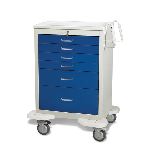 Marketlab-13384 Dark Blue/Gray Classic Anesthesia Cart with Key Lock, 5-Drawer (three 3", one 6", one 9") • 32"W x 25"D x 39.75"H, 1/ea