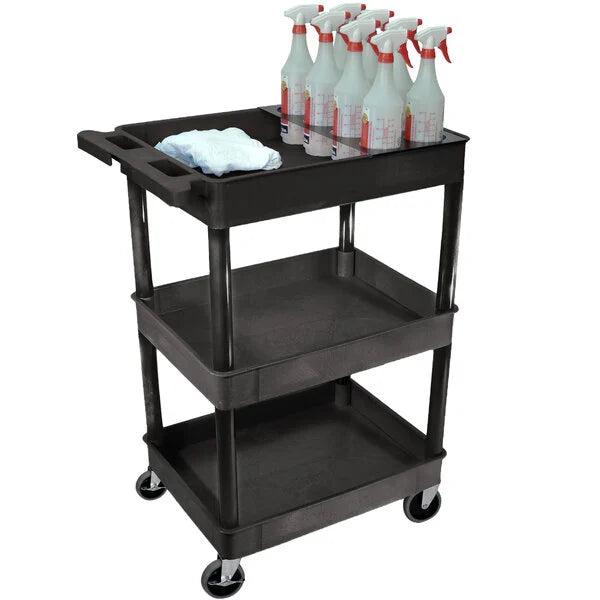 Luxor-STC111H-B CART/3-SHLF w/BTL HLDR 24x18x38.5"-BLK
