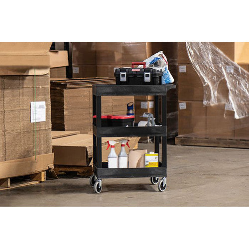 Luxor-SEC111-B 24" x 18" 3-Shelf Plastic Utility Tub Cart (Black)