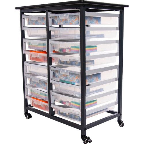 Luxor-MBS-DR-16S-CL Mobile Bin Storage Double-Rack Unit with 16 Small Clear Bins