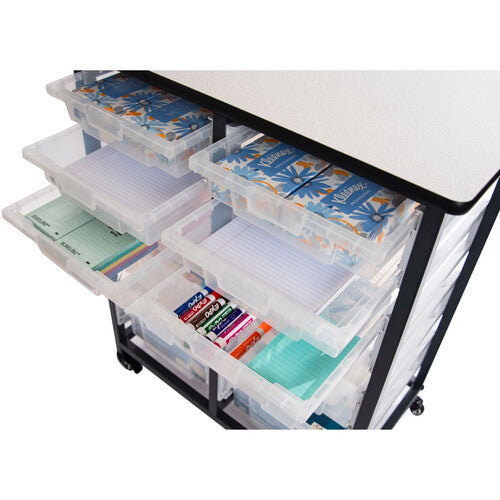 Luxor-MBS-DR-16S-CL Mobile Bin Storage Double-Rack Unit with 16 Small Clear Bins