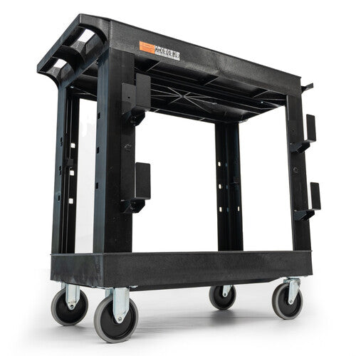 Luxor-EC11-NDUST-B 32 x 18" Heavy-Duty Industrial Cart with Two Shelves, Ladder Holder, Storage Hooks, and Spool Holder