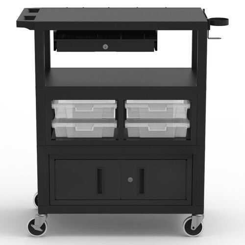 Luxor-ECMBSKBC-B 32 x 18" Deluxe Teacher Cart with Locking Cabinet & Storage Bins