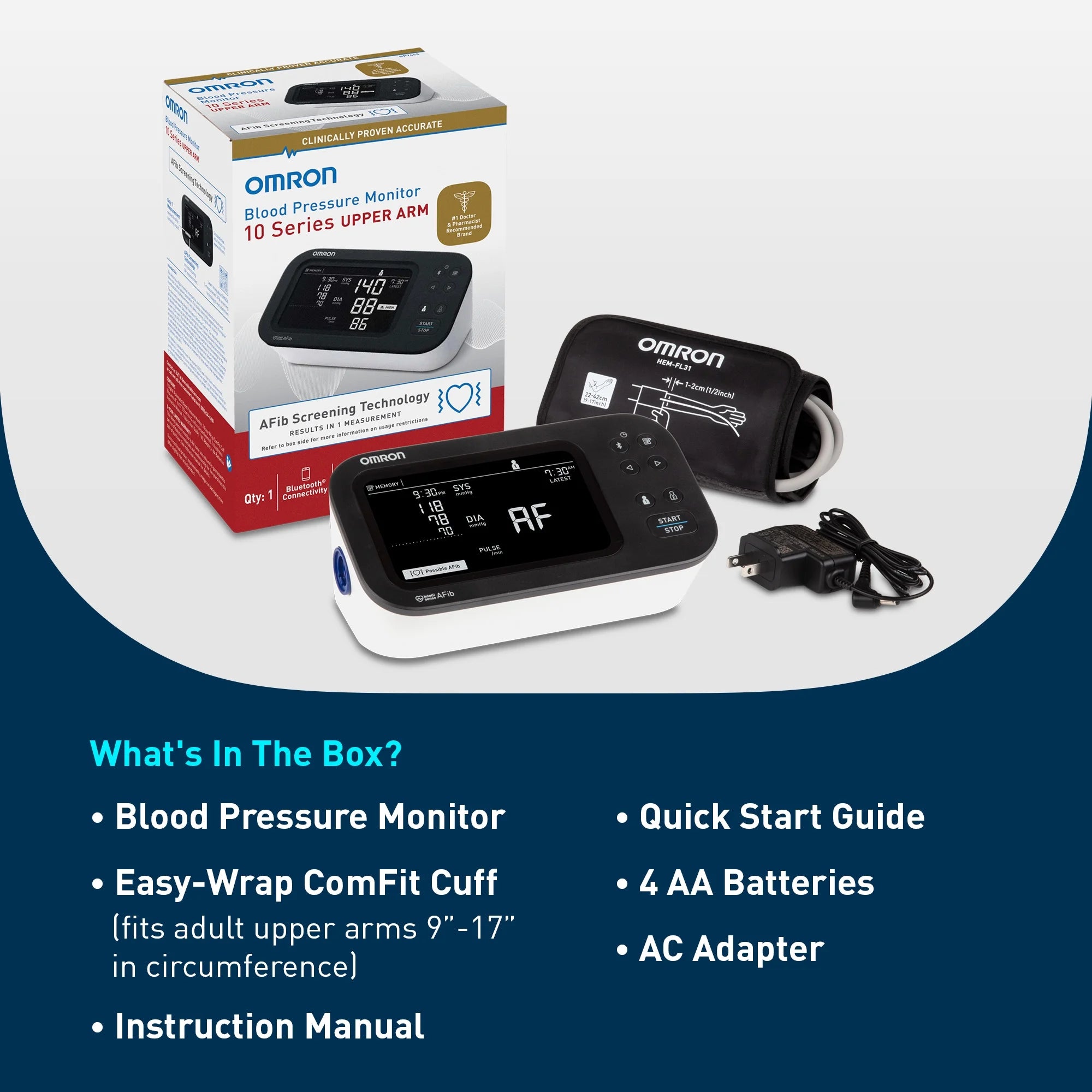 Omron Healthcare-BP7465 10 Series Upper Arm Blood Pressure Monitor and Arm Cuff with AFib Detection for Home Use, 10/Cs