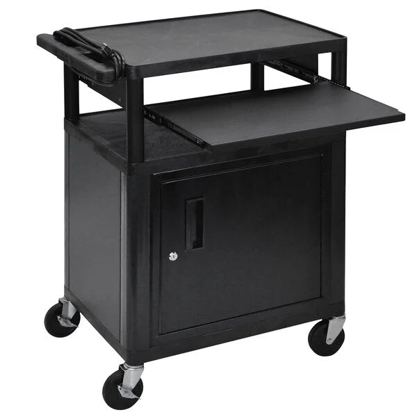 Luxor-LP34CLE-B 3-Shelf Plastic AV Cart with Steel Locking Cabinet - 18" x 24" x 34"