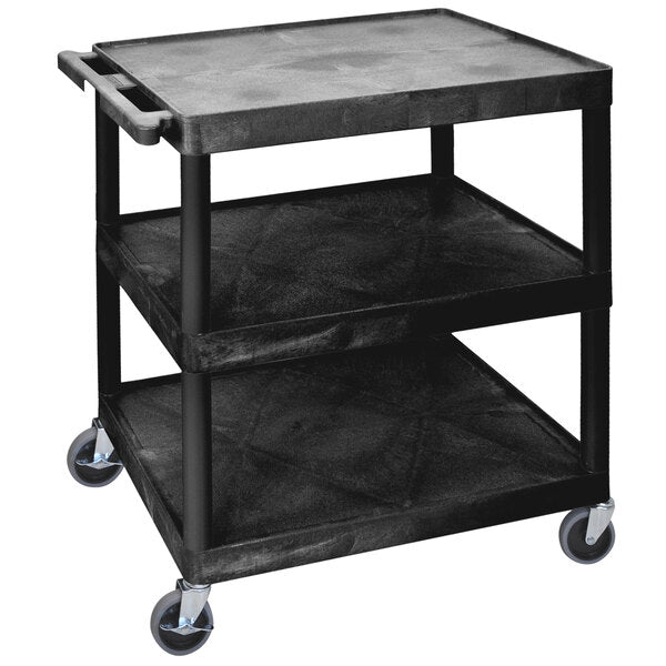 Luxor HE40-B Black 3 Shelf Utility Cart - 32" x 24" x 41"