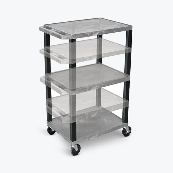 Luxor-WT1642GY-B 3-Shelf TUF Cart with Black Legs