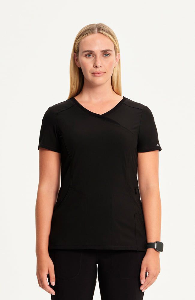Infinity Women's 4-Pocket Knit Panel Mock Wrap Scrub Top
