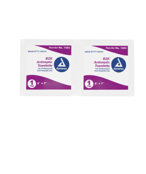 Dynarex-1303 BZK Antiseptic Towelettes, 5" x 7", (10/100/Cs)