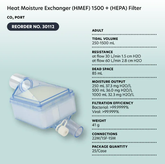 Dynarex Heat Moisture Exchanger Filter 1500, BV CO2 Port, Adult