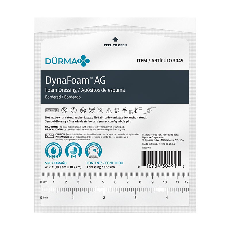 Dynarex-3049 DynaFoam AG - Bordered Foam Dressing 4" x 4" (10/10/cs)