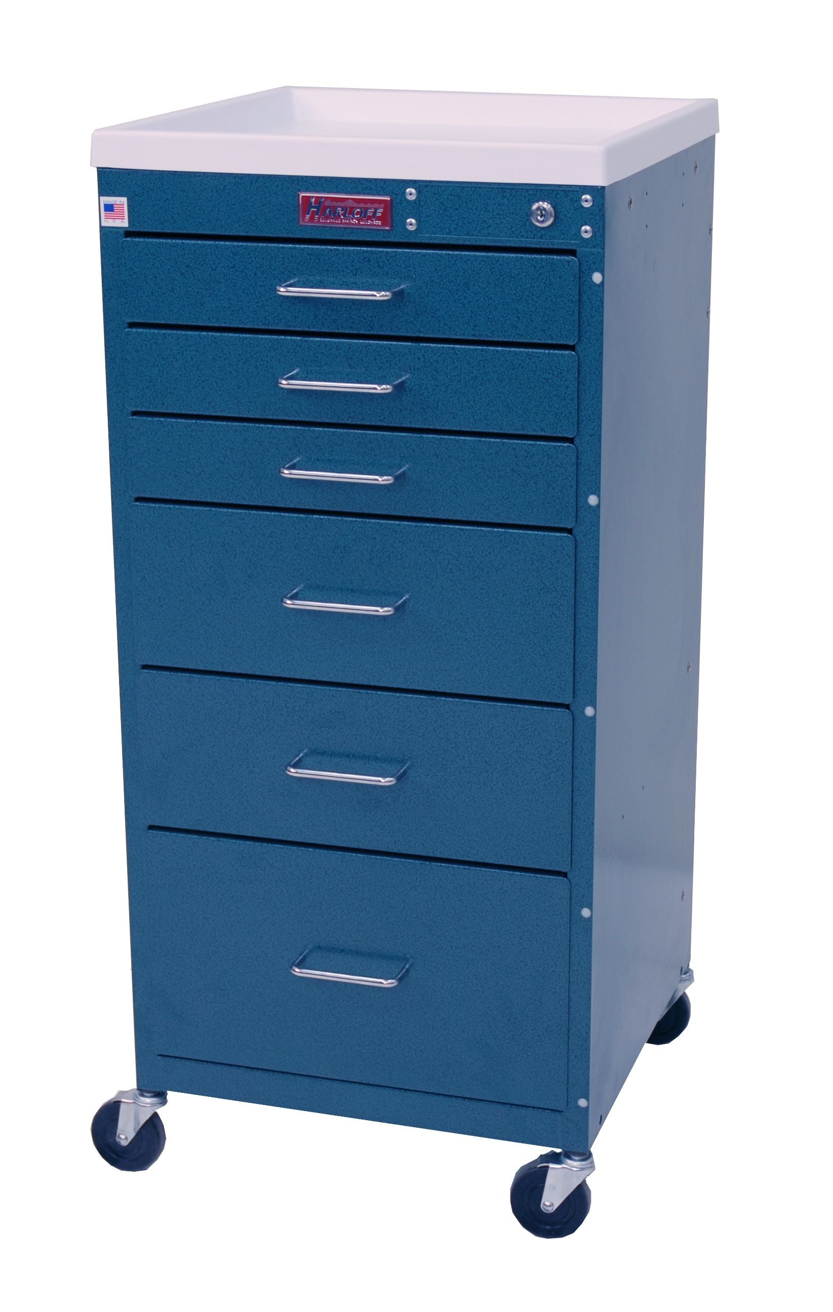カホン　ハローブルー　M Harloff Mini Line 6 Drawer Key Locking Cart | Narrow Medical Cart