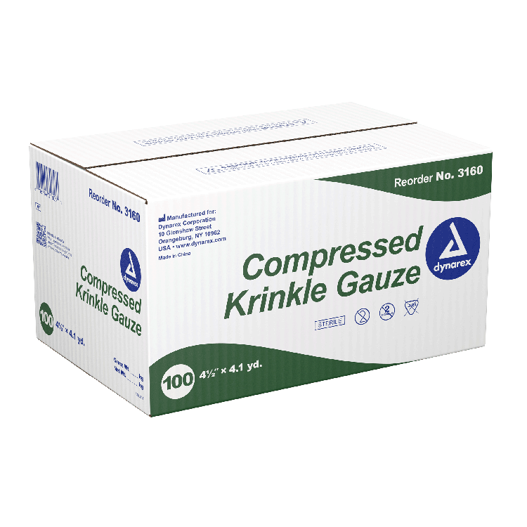 Dynarex-3160 Compressed Krinkle Gauze Bandage Sterile 4.5" x 4.1yd, 100/cs
