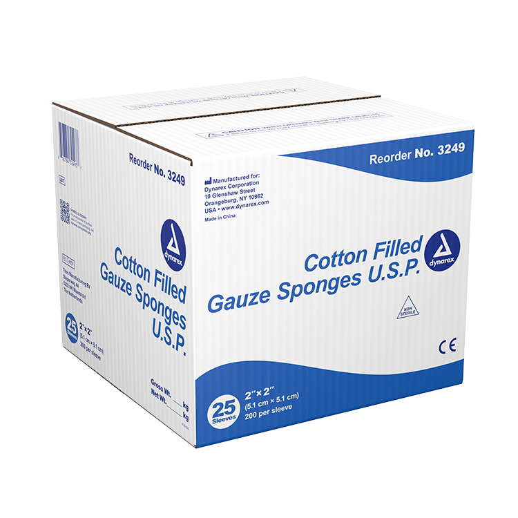 Dynarex-3249 Surgical Gauze Sponge 2"x 2" - Cotton Filled, 25/200/Cs