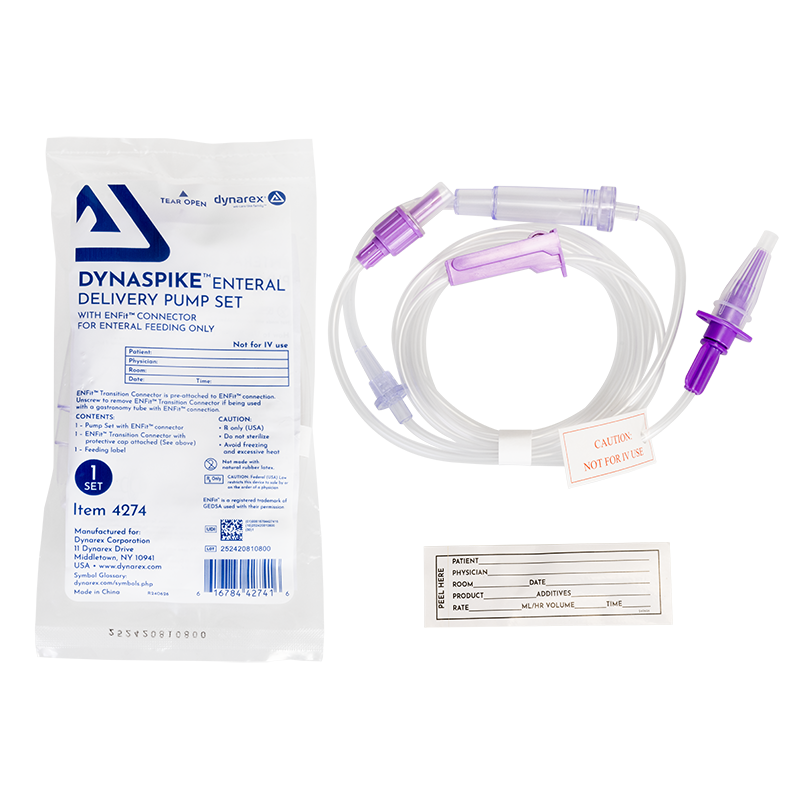 Dynarex-4274 DynaSpike Enteral Delivery Pump Set - w/ ENFit connector (30/cs)