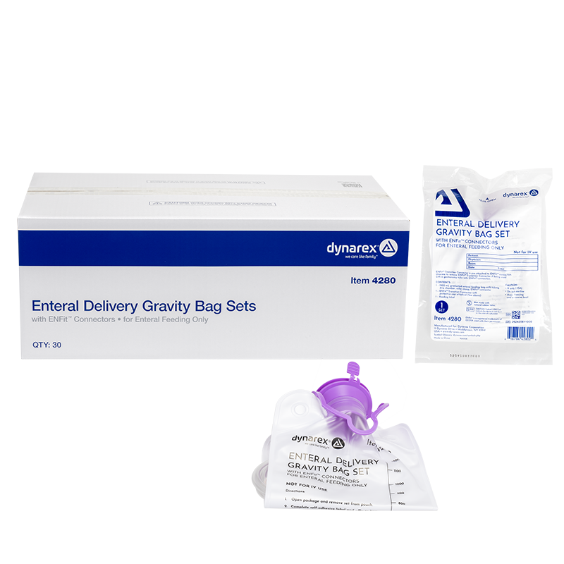 Dynarex-4280 Enteral Delivery Gravity Bag Set - w/ ENFit Connector (30/cs)