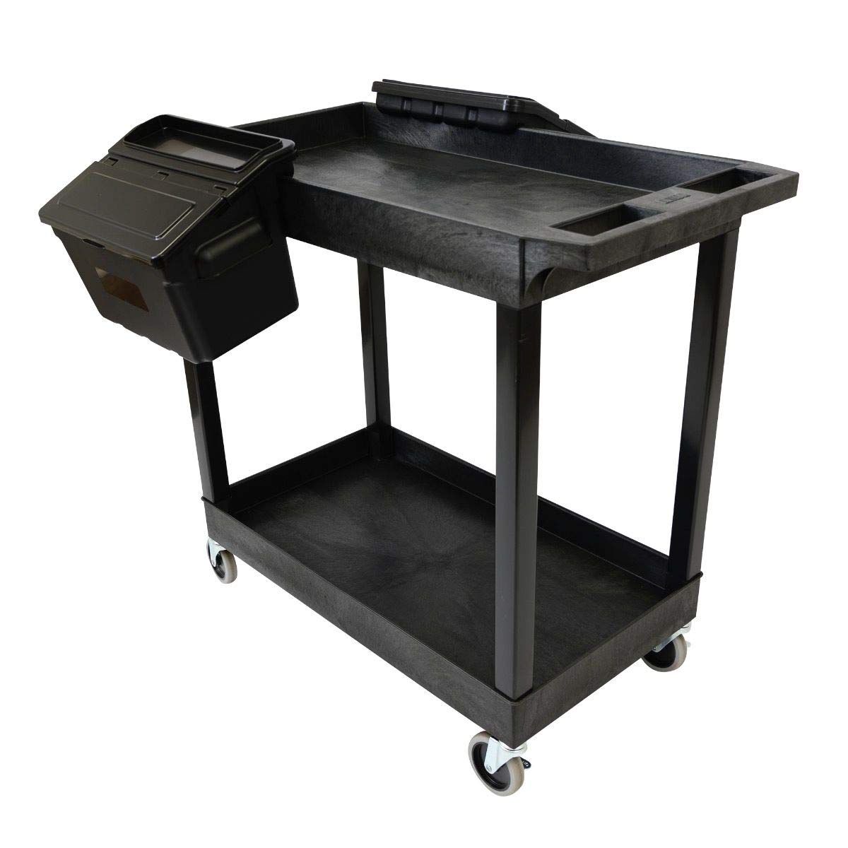 Luxor EC11-B-OUTRIG Plastic Utility Tub Cart, Two Shelves with Outrigger Utility Cart Bins, 32" x 18", 400 lbs. Weight Capacity
