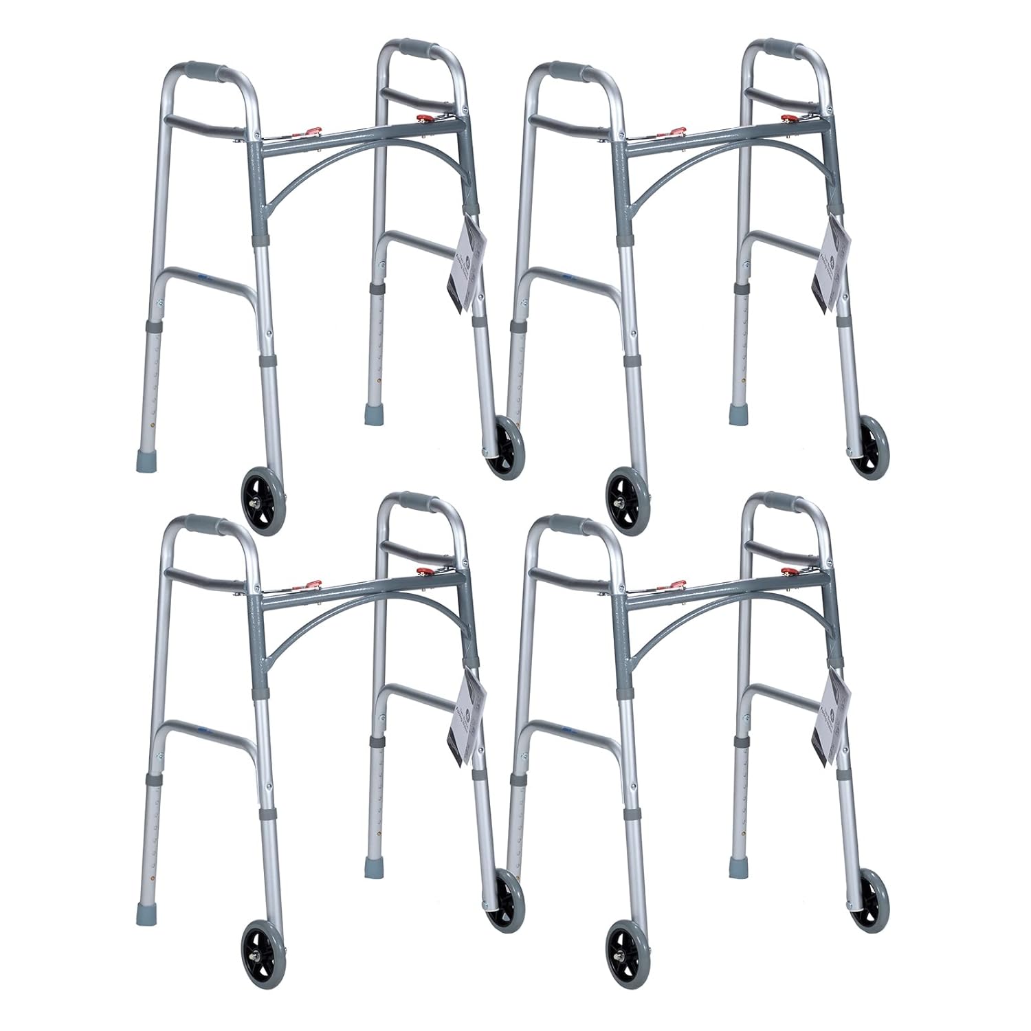 Dynarex 10162-4 Adult Two Button Folding Walker with 5" Wheels, (32.5-39.5), 1pc/bag,4bags/cs