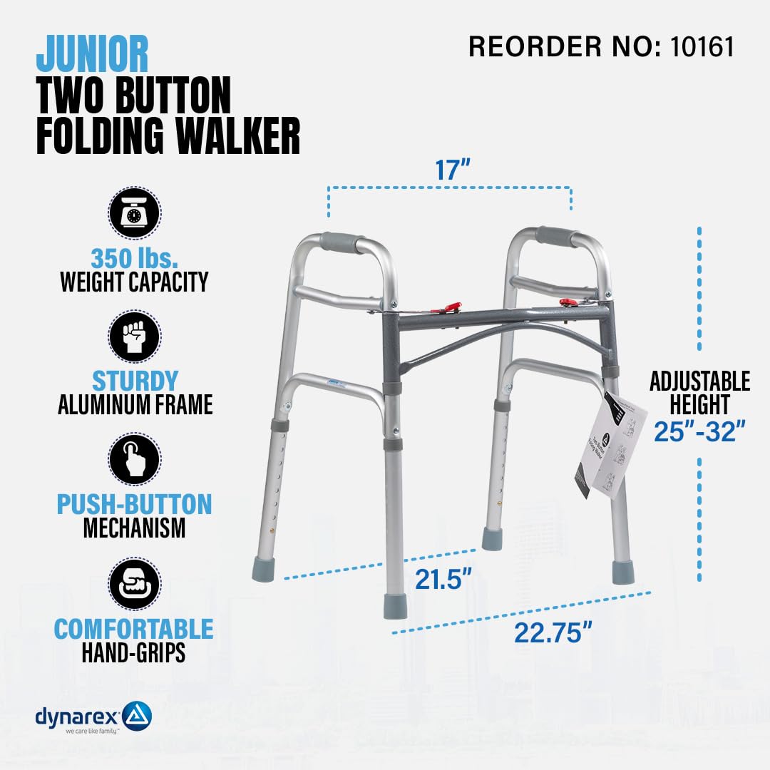 Dynarex 10161  Junior Two Button Folding Walker, Gray (25-32), 1/Box