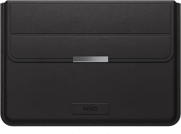 INVZI-0034S916D MacBook Sleeve, Vegan Leather Bag Compatible with 13”/14" MacBook Air, MacBook Pro 14 inch M3 M2 M1 2021-2024, Compact Design with Invisible Stand (Black)