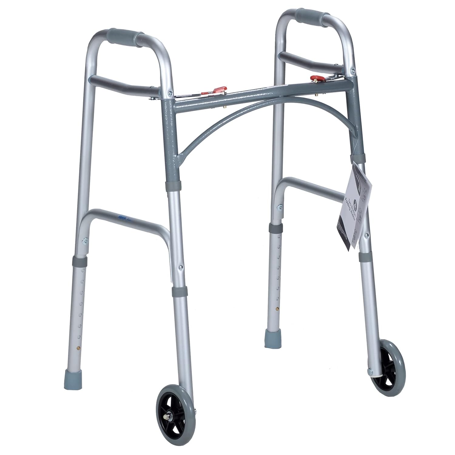 Dynarex 10163 Junior Two Button Folding Walker with 5" Wheels, Gray (25.5-32.5), 1/Box