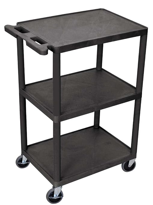 Luxor-HE42-B Multipurpose Three-Shelf Structural Foam Plastic Storage Utility Cart - Black