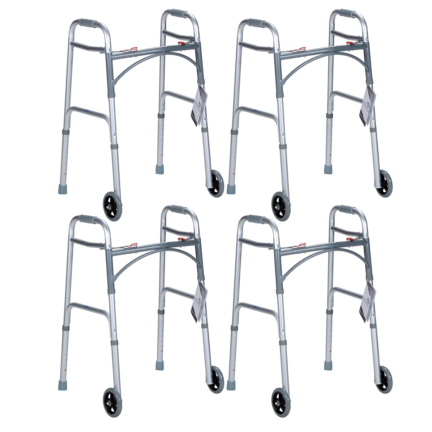 Dynarex 10163-4 Junior Two Button Folding Walker with 5" Wheels, (25.5-32.5), 1pc/bag,4bags/cs