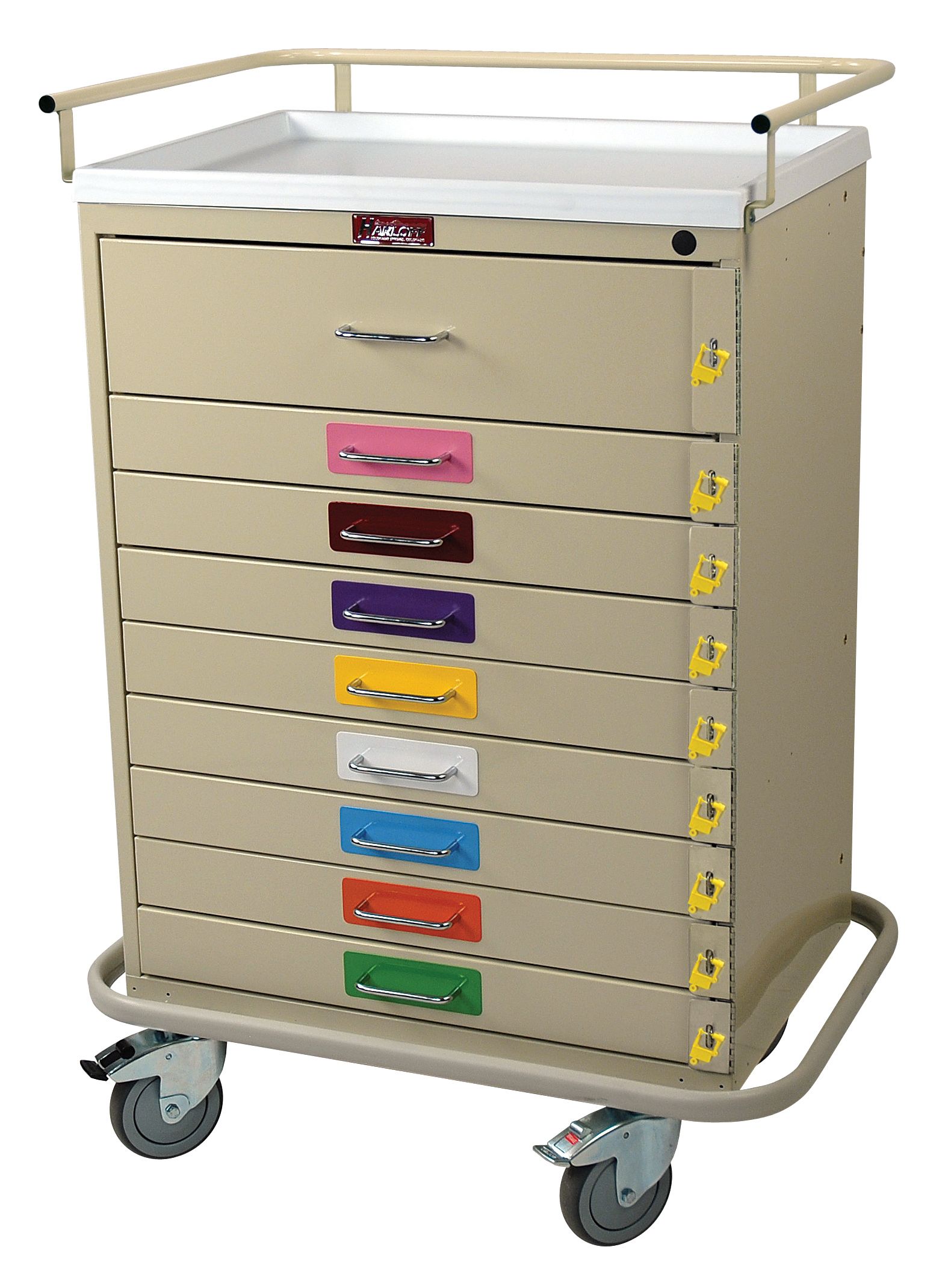 Harloff-6400PEC Pediatric Cart, Tall, 9 Drawers, Breakaway Locks Each