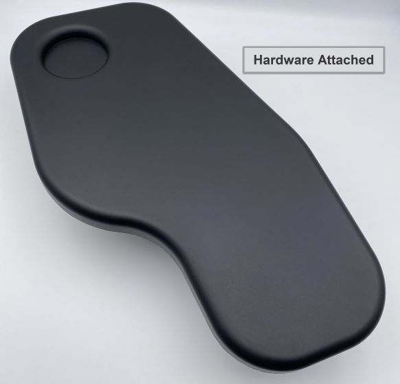 Therafin-30384-Bandeja media moldeada estándar con soporte de altura ajustable y portavasos, abatible hacia la derecha