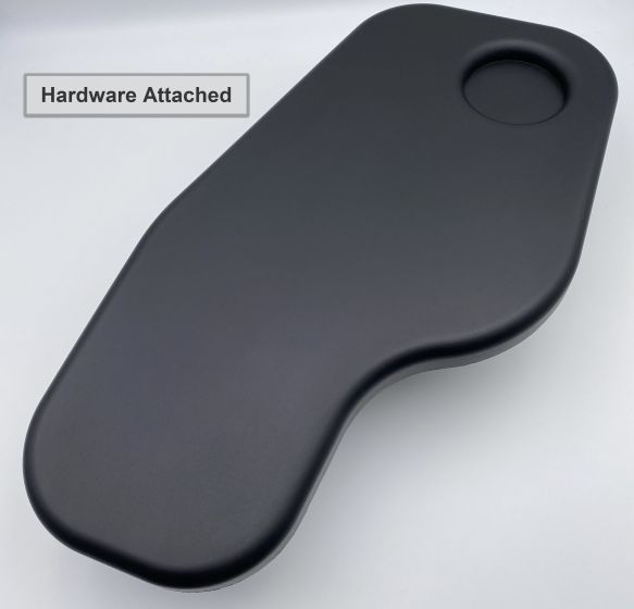 Therafin-30383-Bandeja media moldeada estándar con soporte de altura ajustable y portavasos, abatible hacia la izquierda