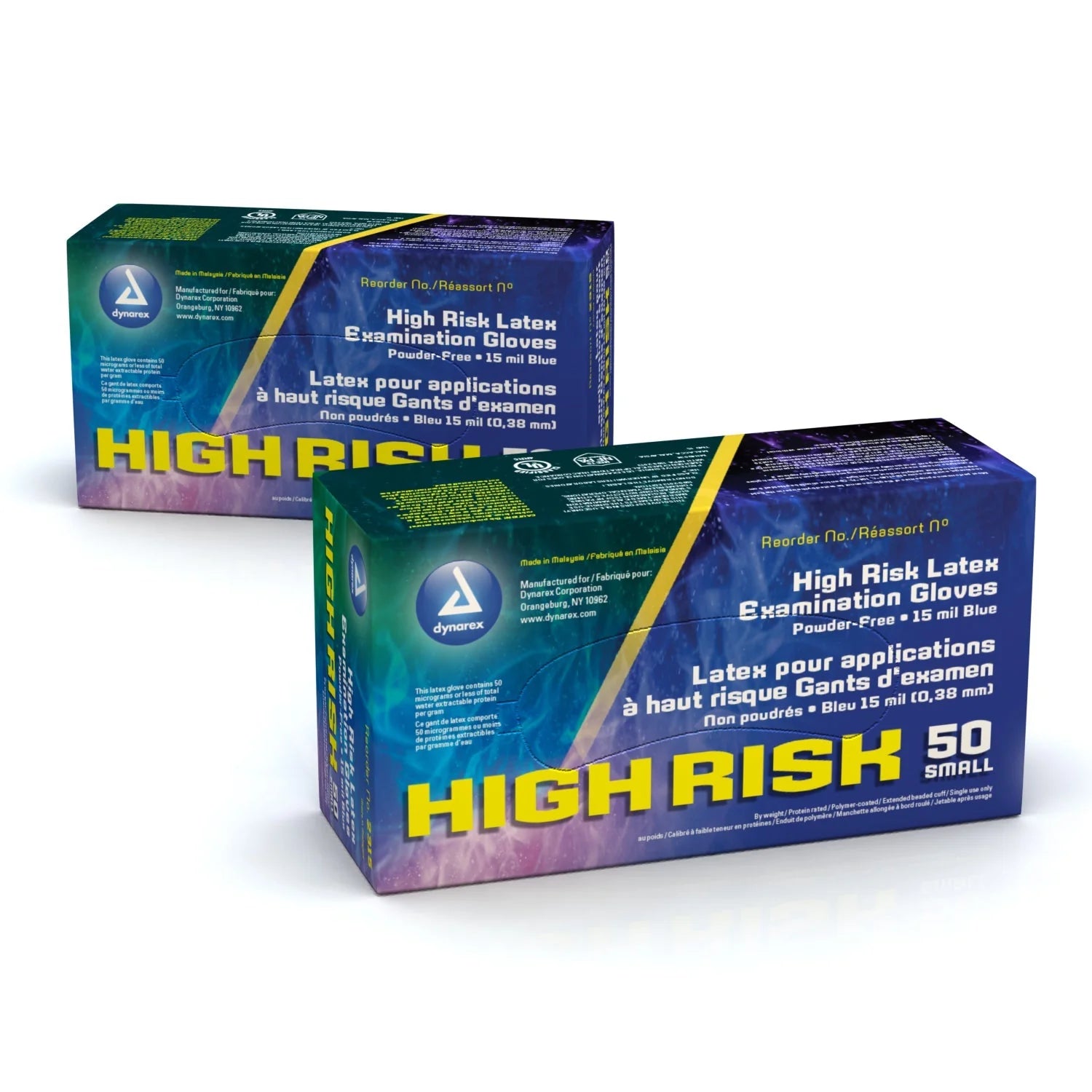 Dynarex High Risk Latex Exam Gloves Powder Free Non Sterile, Blue