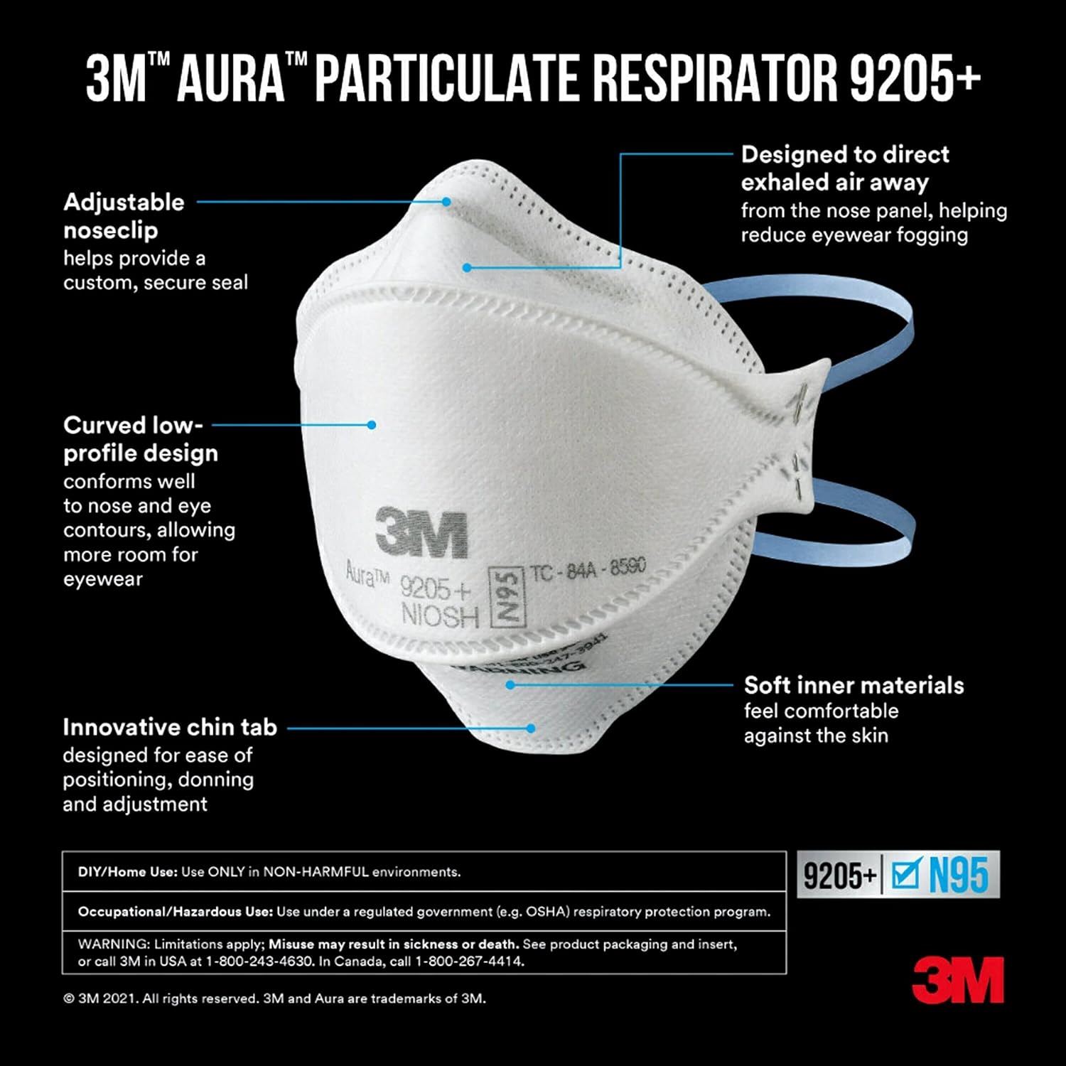 3m-9205+ Aura™ Particulate Respirator, White, 20/ctn, 12 ctn/cs (Continental US+HI Only)