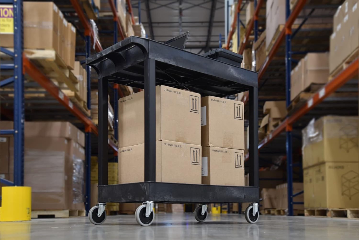 Luxor-EC11-B 32" x 18" Tub Storage Cart 2 Shelves - Black