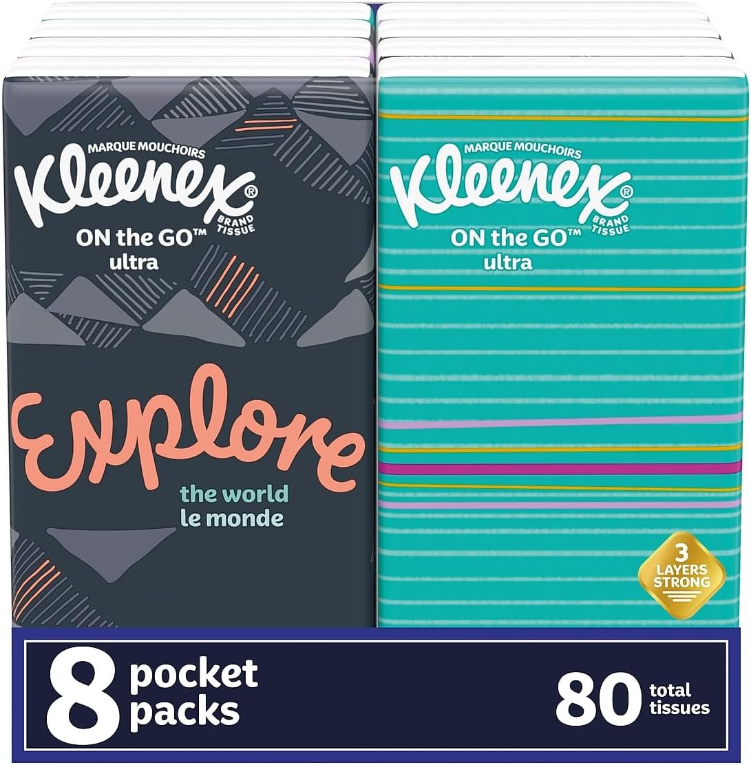 Kimberly-Clark-46651 Kleenex® Facial Tissue Pocket Pack – 3-Ply | 10 Sheets/Pack | 8 Packs/Bundle | 12 Bundles/Case