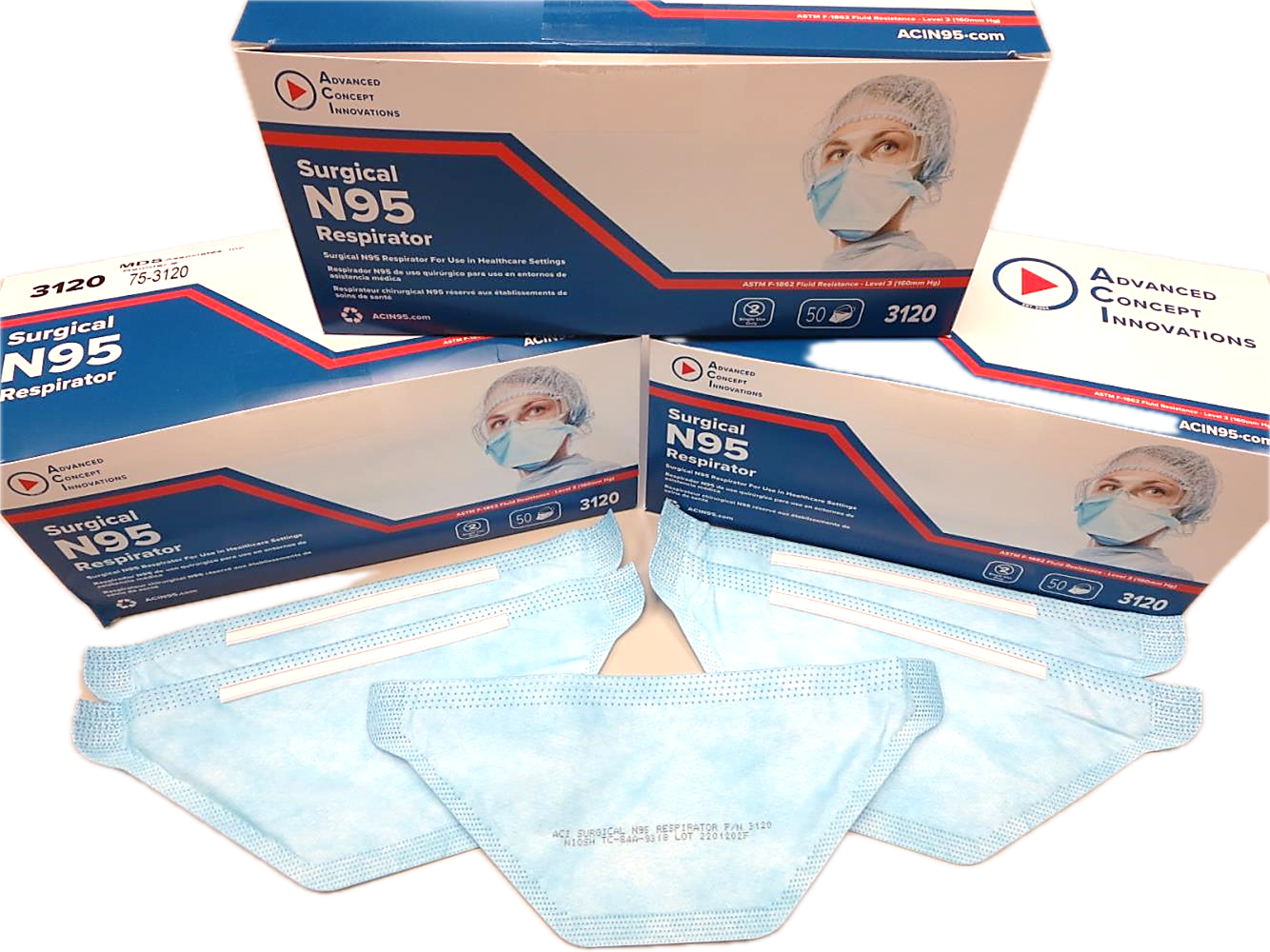 ACI-3120 Surgical N95 Respirator, NIOSH approved, Made in USA (50 masks per box)