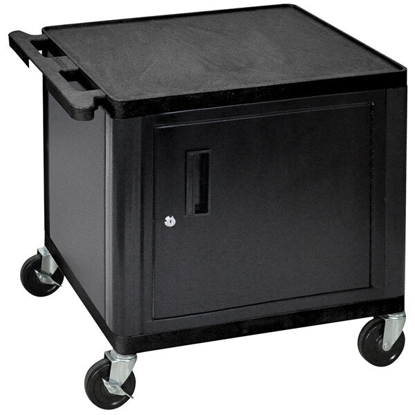 Luxor-LP26C-B 2 Shelf A/V Cart with Locking Cabinet - 24" x 18" x 26"