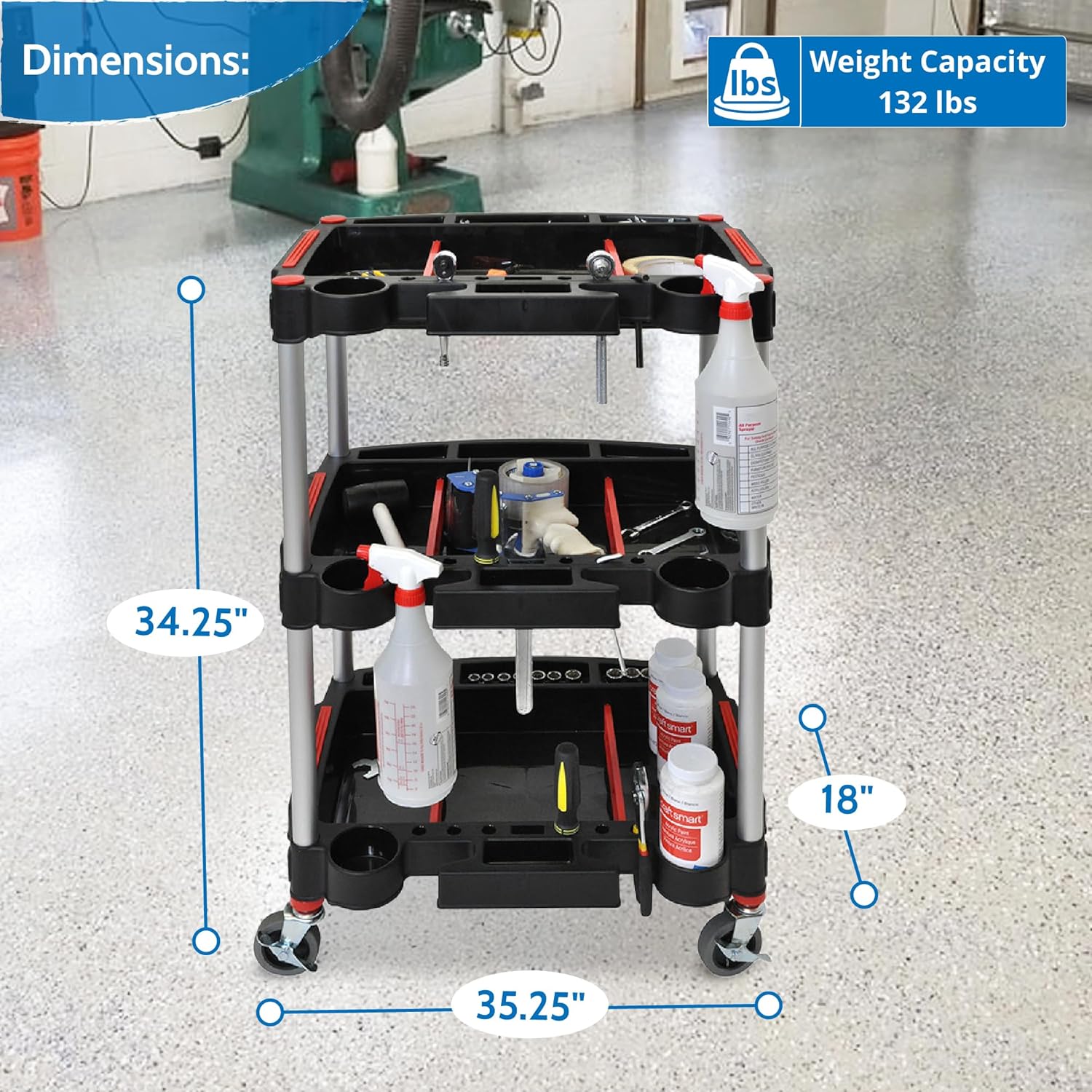 LUXOR MC-3 Mechanic's Three-Shelf Cart