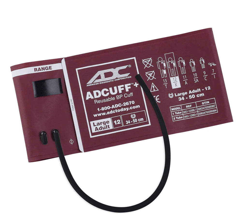 ADC-8451-12XBD-1HP ADCUFF+, 1 Tube w/Connector Large Adult, Burgundy, LF