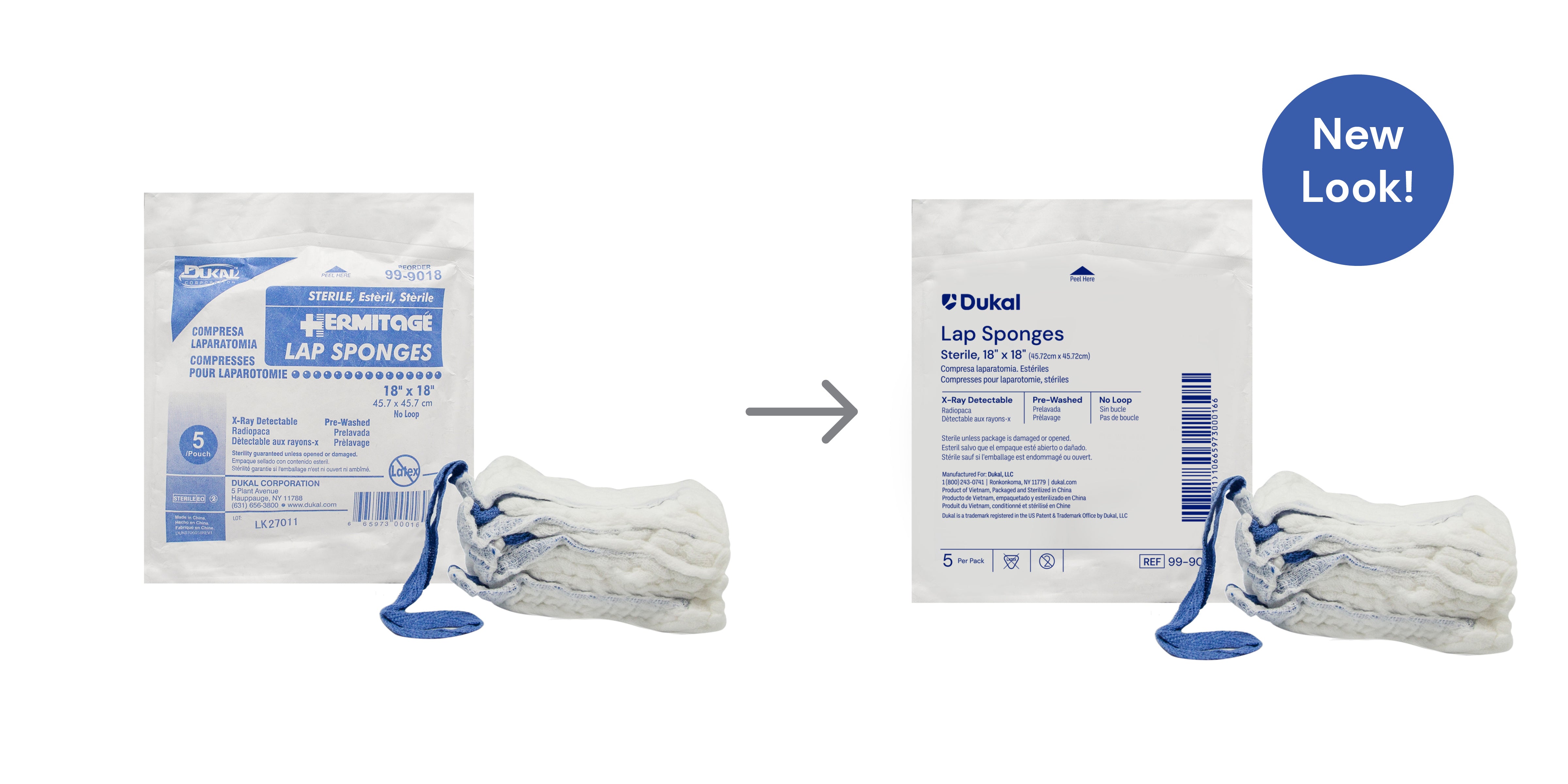 Dukal Corporation-99-9018 Laparotomy Sponge, 18" x 18", Sterile, X-Ray Detectable, No Loop, Prewashed, Softpack (5/pk, 40 pk/cs)
