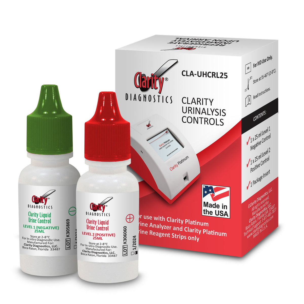 Clarity-CLA-UHCRL25 Platinum Urinalysis Controls, Level 1 Negative and Level 2 Positive, 25mL Each (1 set)